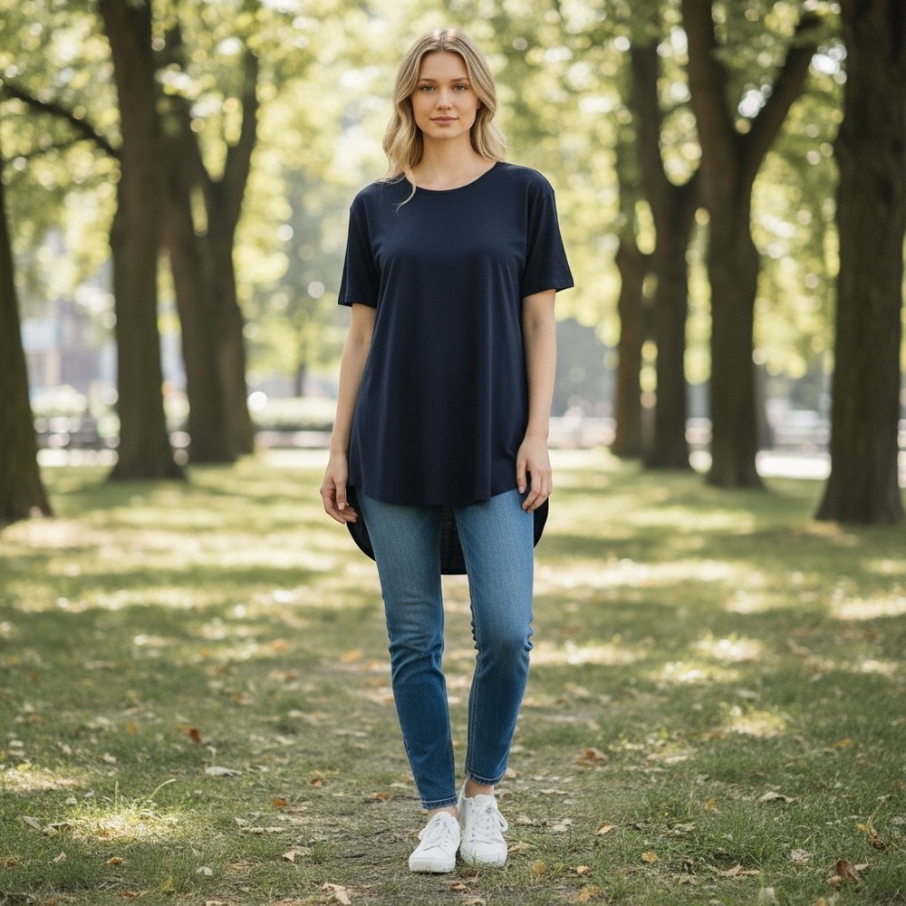 Premise Darkest Indigo Navy Blue Short Sleeve High-Low Hem Top Size XL
